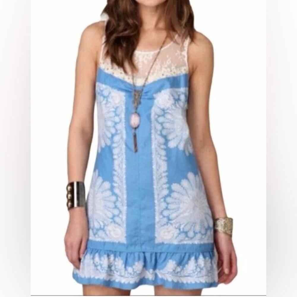 Free People Light Blue and White Mini Dress